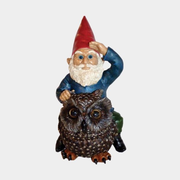 lawn-2-1.jpg Garrold Gnome on an Owl by Michael Carr Designs - Image 1